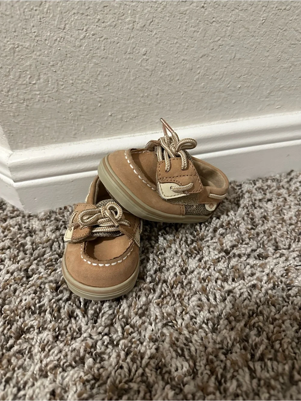 Sperry Tan Baby Boat Shoes with Beige Accents
